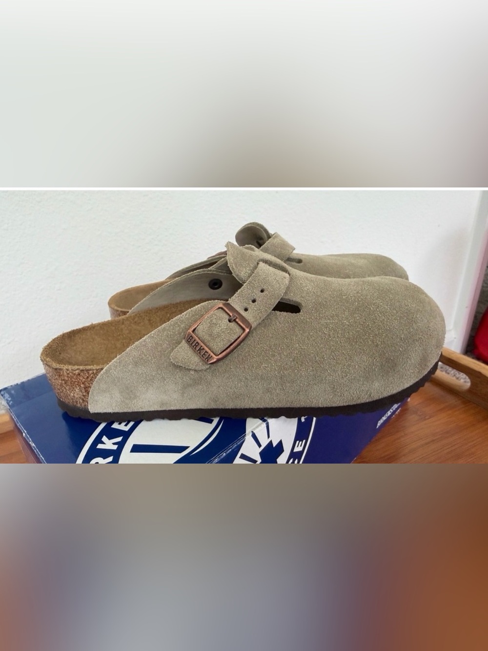Birkenstock Boston Suede Leather Clogs Khaki Taupe 34 L5 220 Women